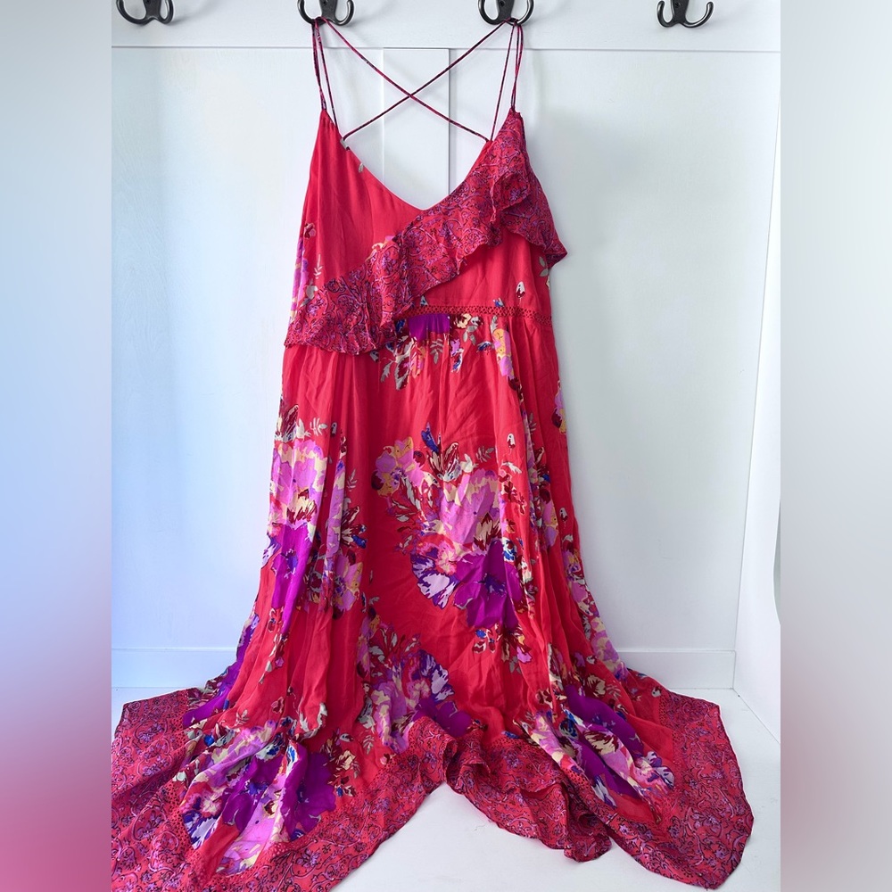 NWT Anthropologie Maeve Grecia Red Ruffle Boho Midi Dress Spring Summer - 8